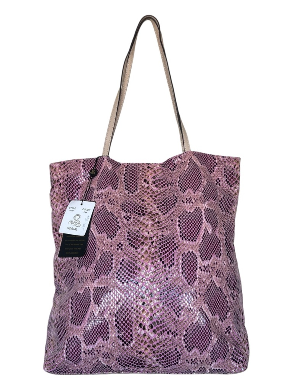 Sorial New York Nadia Tote - Pink Metallic Snake Vegan Leather - NWT
